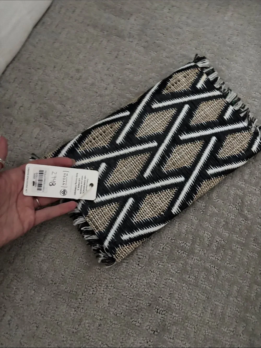 Urban Expressions Black & Cream Woven Fringe Envelope Clutch
